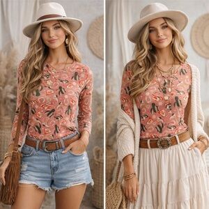 Blakely Cactus Print Pink Mesh Top